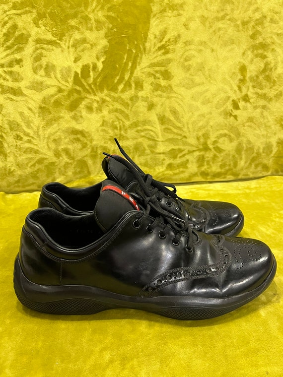 Prada Vintage Black Leather Mens Brogue Shoes Siz… - image 7