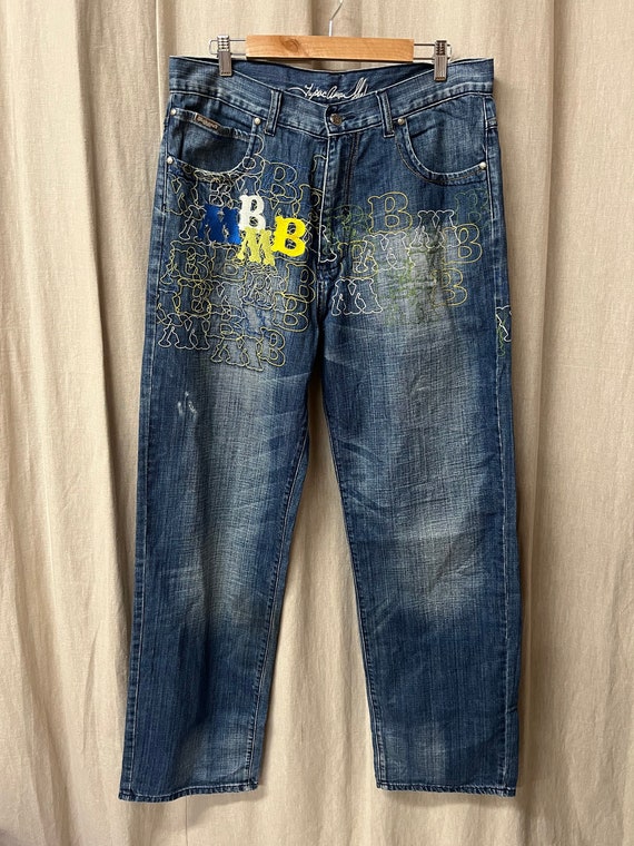 VINTAGE RARE Makaveli Branded Jeans Tupac Shakur 2pac Hip Hop Rap Music Yellow Blue Embroidery Size 34 Etsy UK