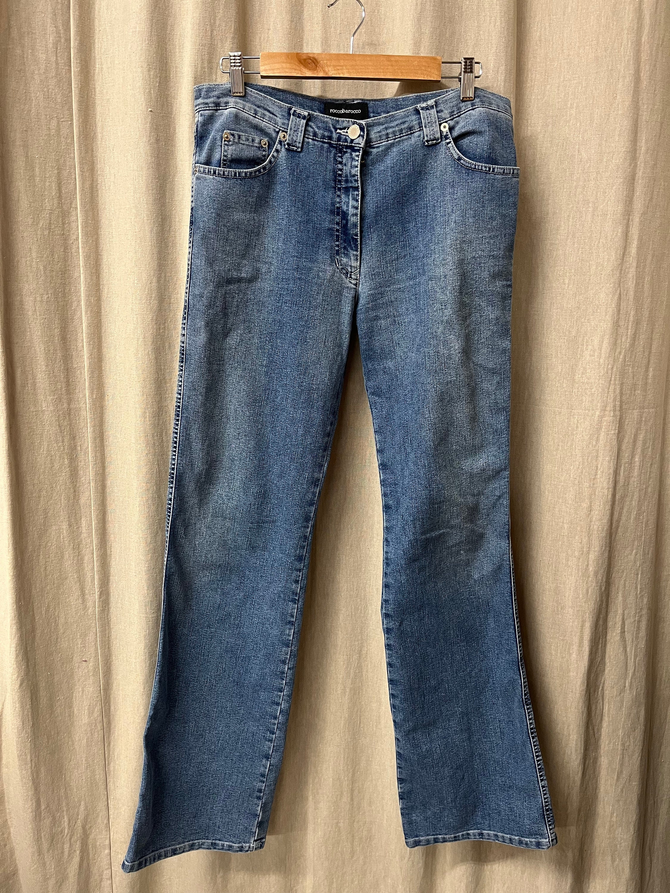 ROCCOBAROCCO 90s Vintage Light Blue Denim Jeans Rhinestone - Etsy 日本