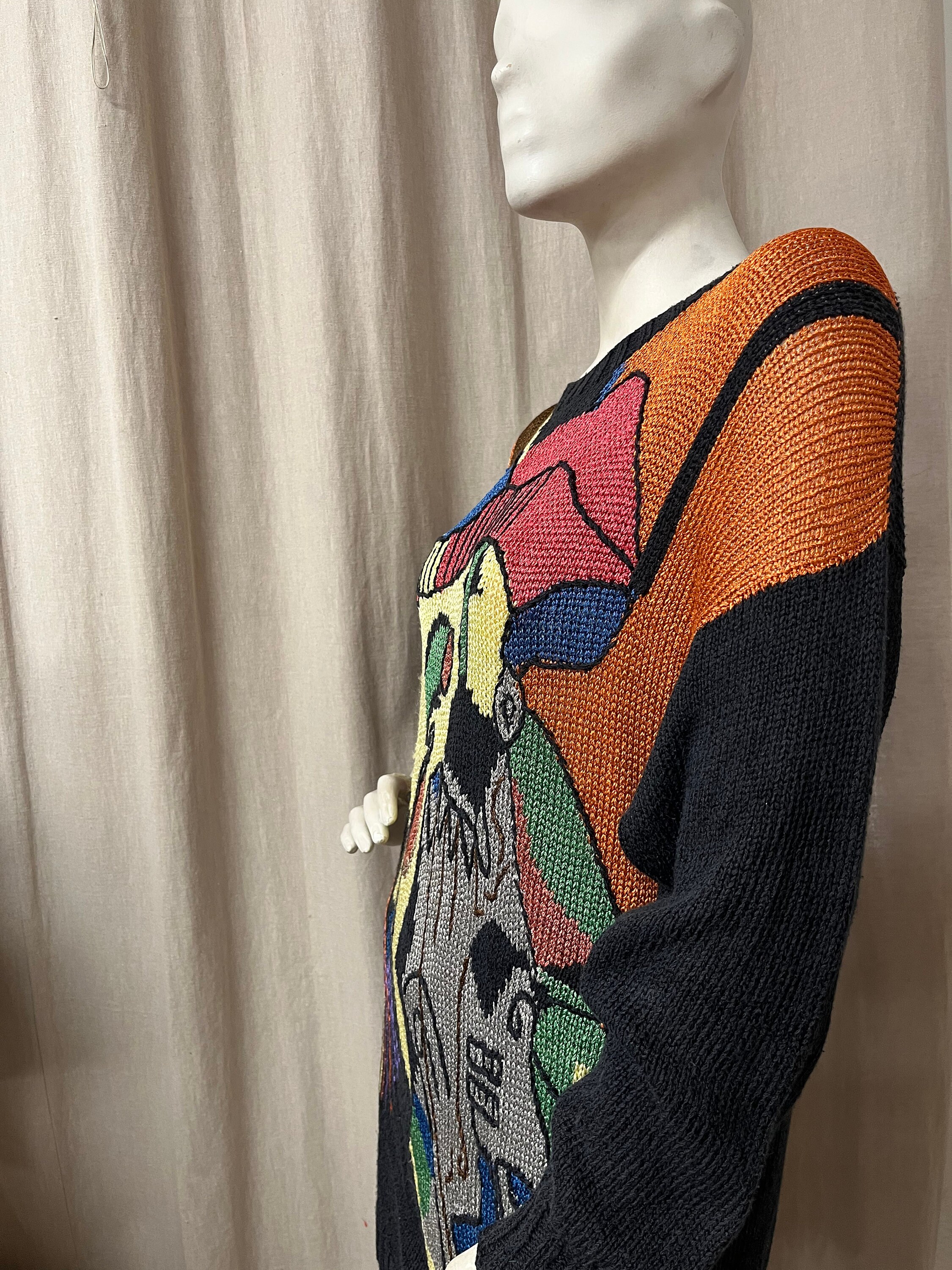 Vintage Abstract Knitted Sweater Dress Women's Pullover Size