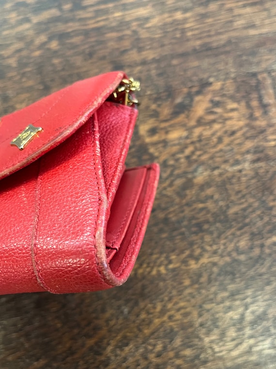 Authentic MCM Red Leather Studded Logo Motifs Med… - image 3
