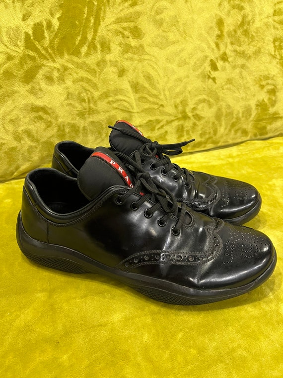 Prada Vintage Black Leather Mens Brogue Shoes Siz… - image 1