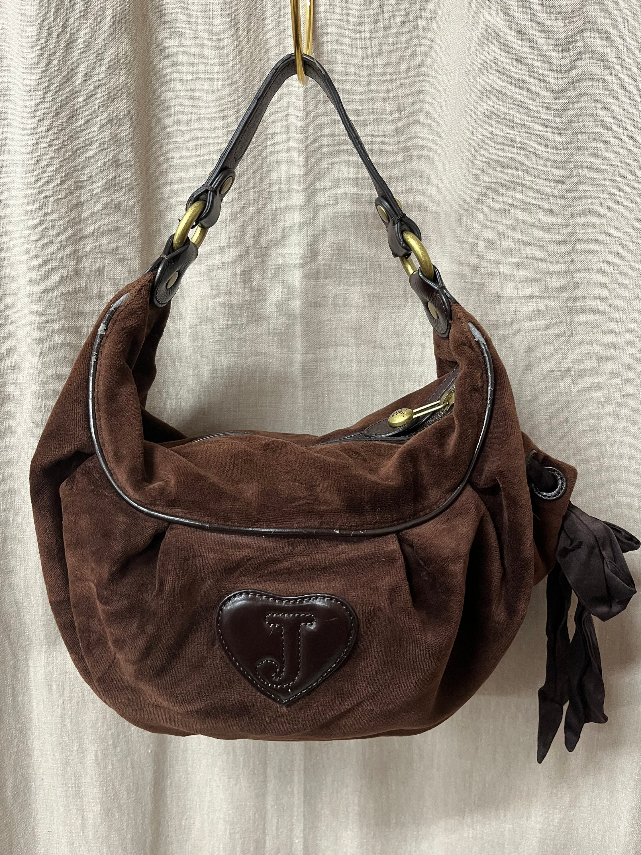Juicy Couture Vintage Y2K Brown Pink Velvet Purse Handbag