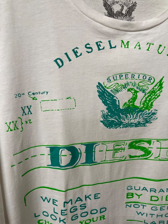 Diesel White Neon Green Long Sleeved Cotton T-shirt Men's