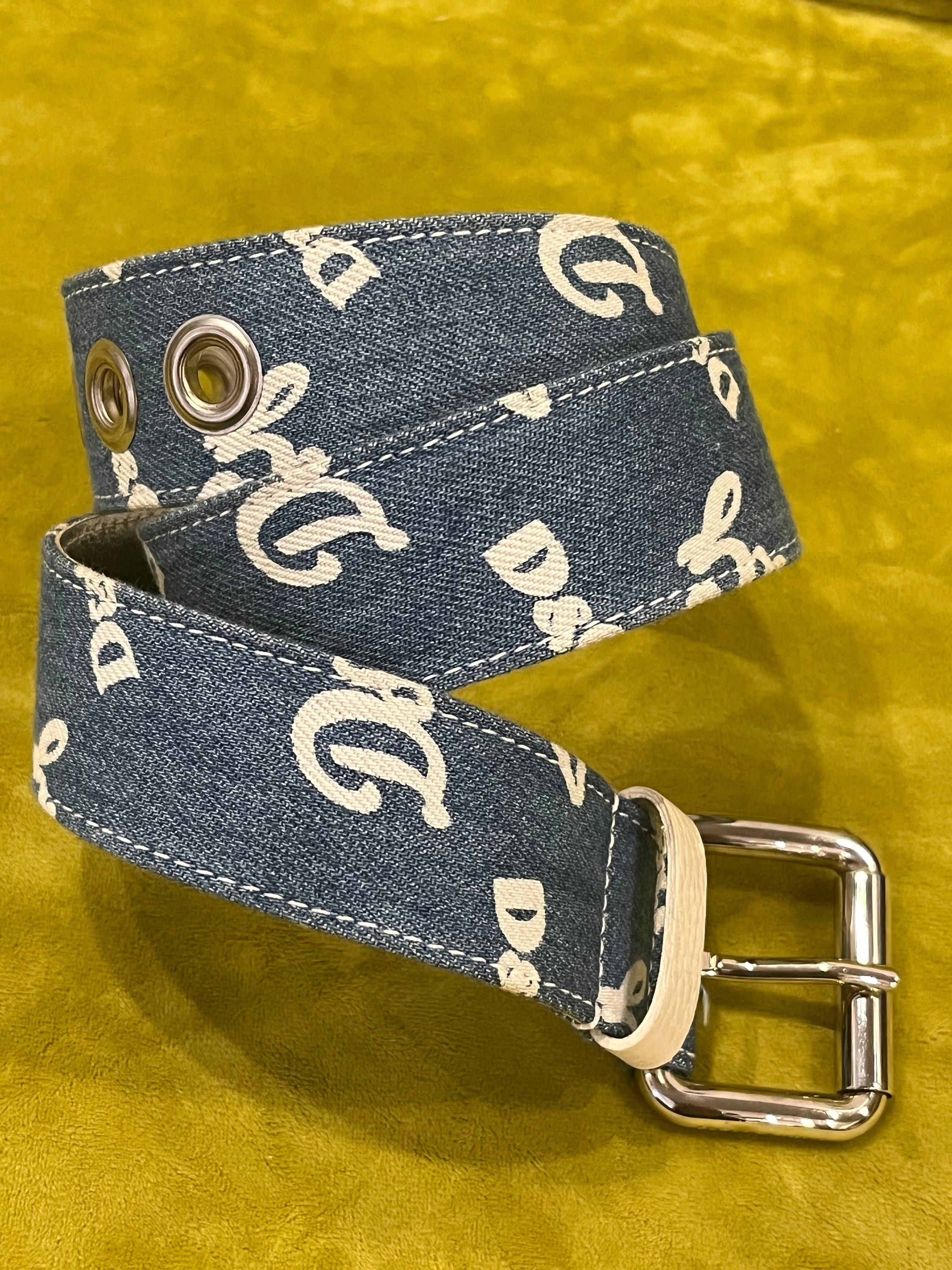 DOLCE & GABBANA Vintage DG Logo Denim Belt Silver Tone  display picture 3