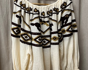 MES DEMOISELLES Anthropologie Blusa bordada con estampado de caballo pastoral Top extragrande bohemio