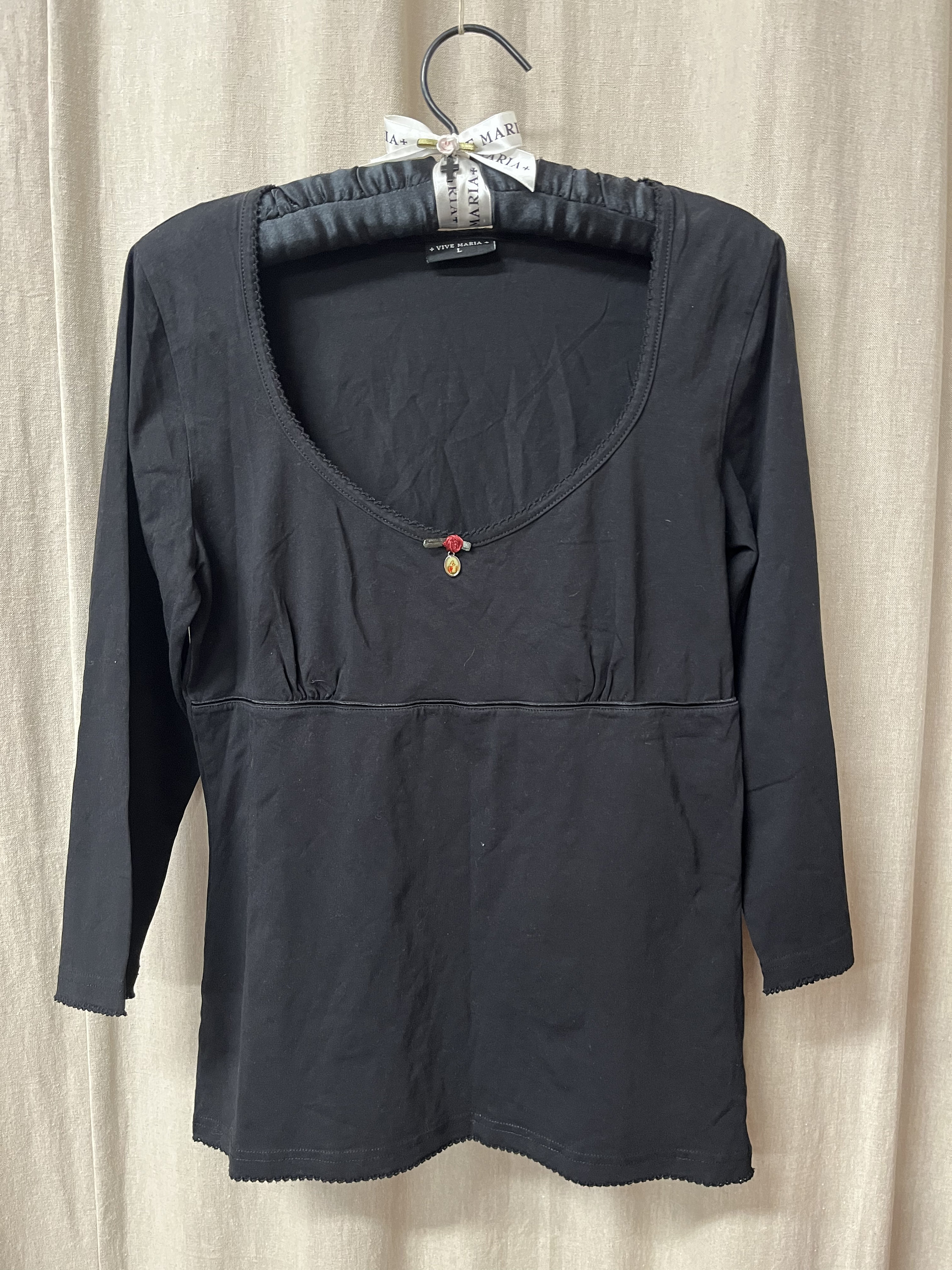 Vive Maria BLACK SUGAR Vintage PLAIN LACE Langarm V-Neck SHIRT Oberteil