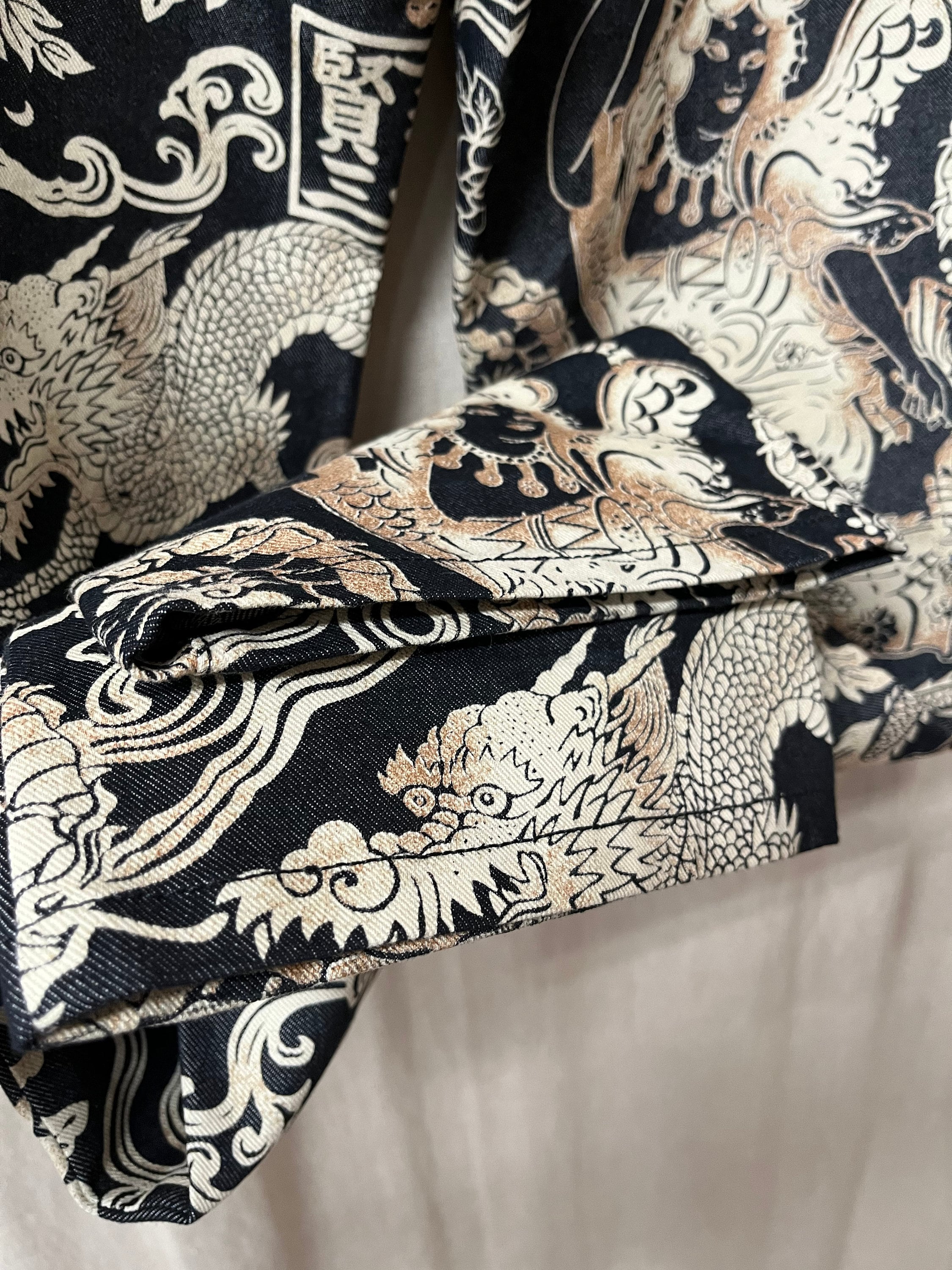 KENZO Jeans 90's Vintage Asian Dragon Tattoo Graphics Black