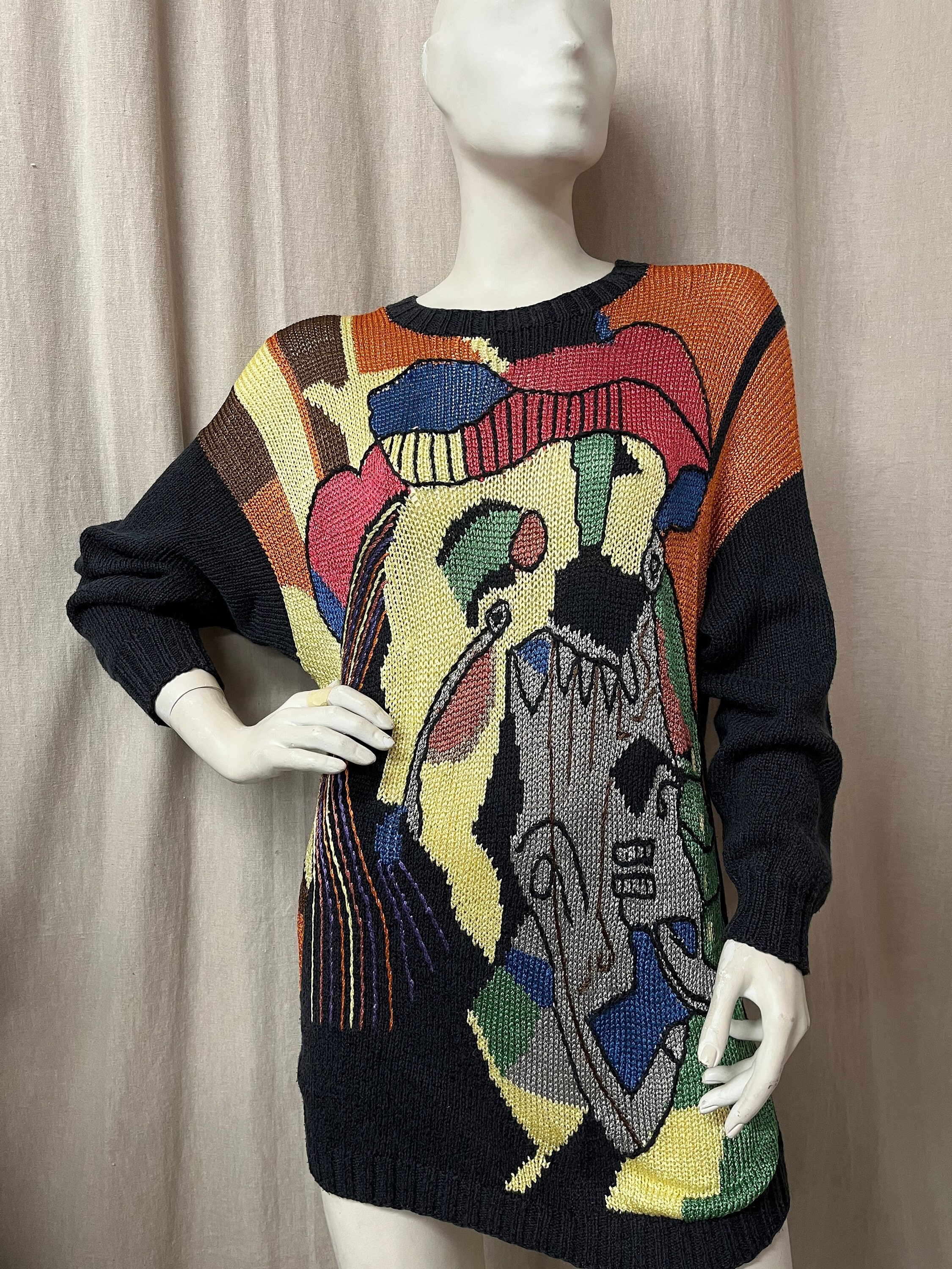 パーティードレス Abstract-Pattern Knitted Sweater Dress Long Dress KNITTING PATTERN Ribbed Sweater Dress Knit