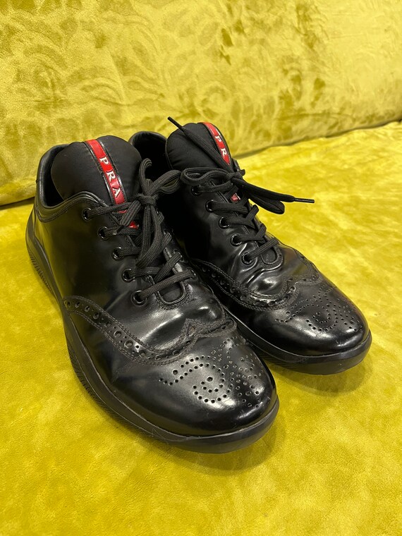 Prada Vintage Black Leather Mens Brogue Shoes Siz… - image 5