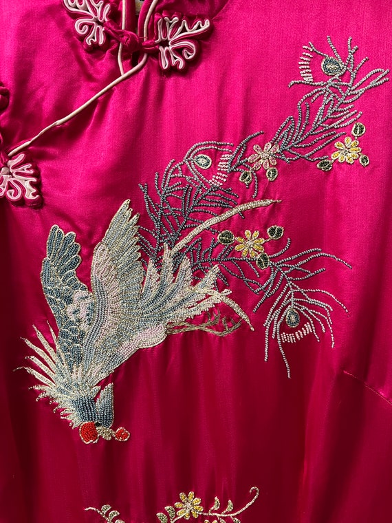 Rare Antique / 1920s Hand Embroidered & Sequinned Pink Silk Cheongsam Textile Example Dress