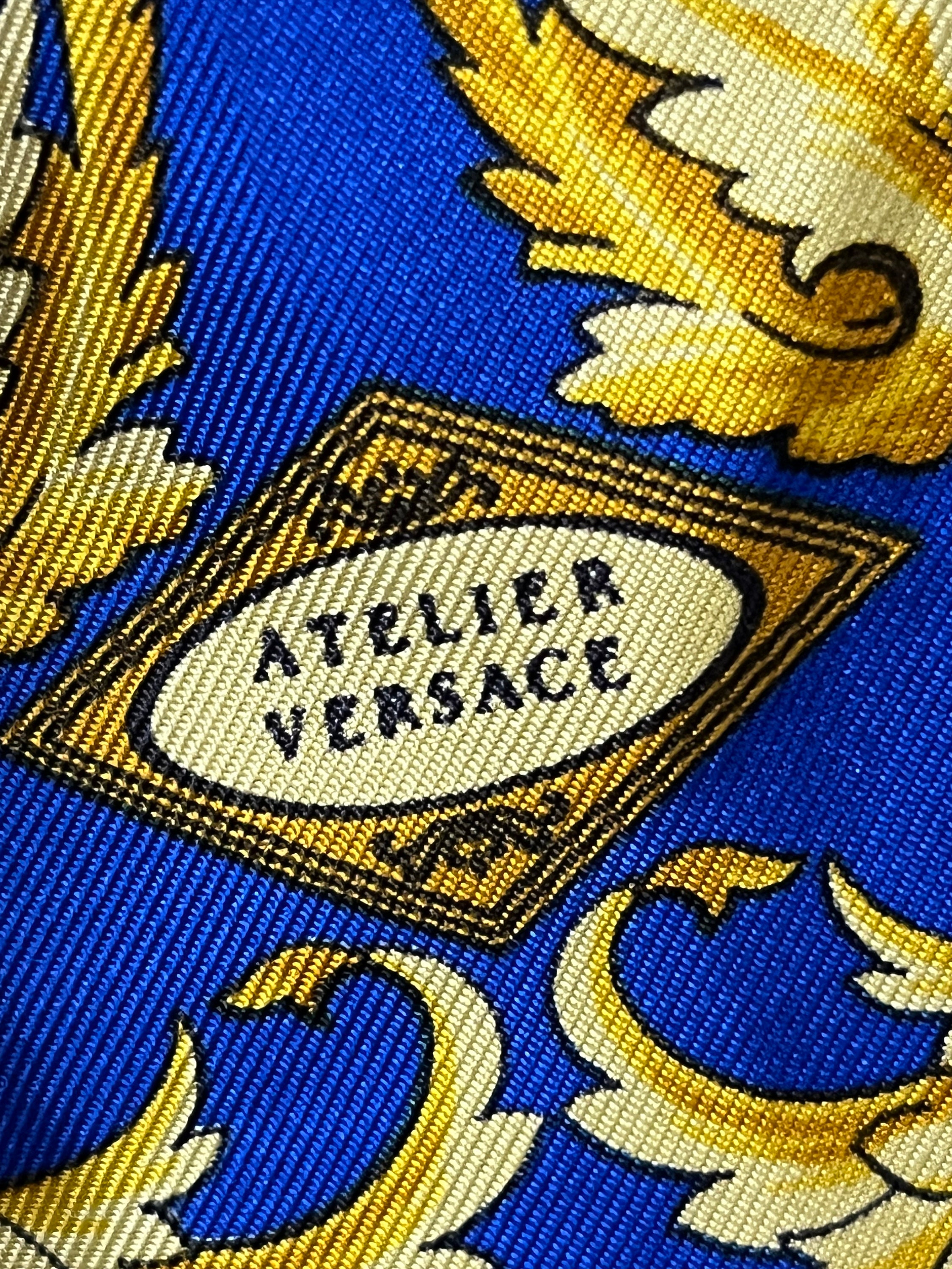 VERSACE ATELIER Vintage Blue Gold Silk Scarf - Etsy