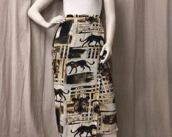 FABIANI Vintage Warp Skirt Cheetah Lion Graphic Print Size Large