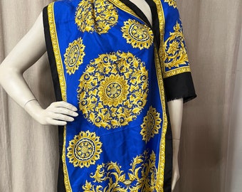 VERSACE ATELIER Vintage Blue Gold Silk Scarf - Etsy