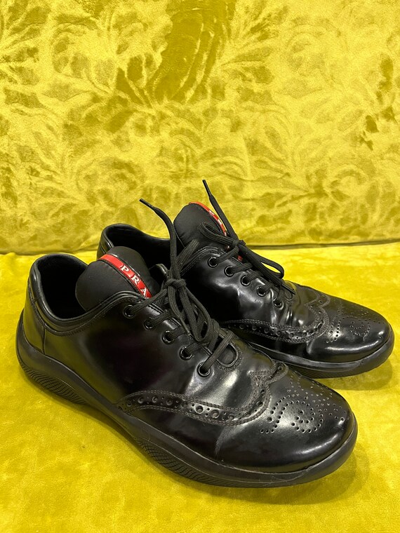 Prada Vintage Black Leather Mens Brogue Shoes Siz… - image 6