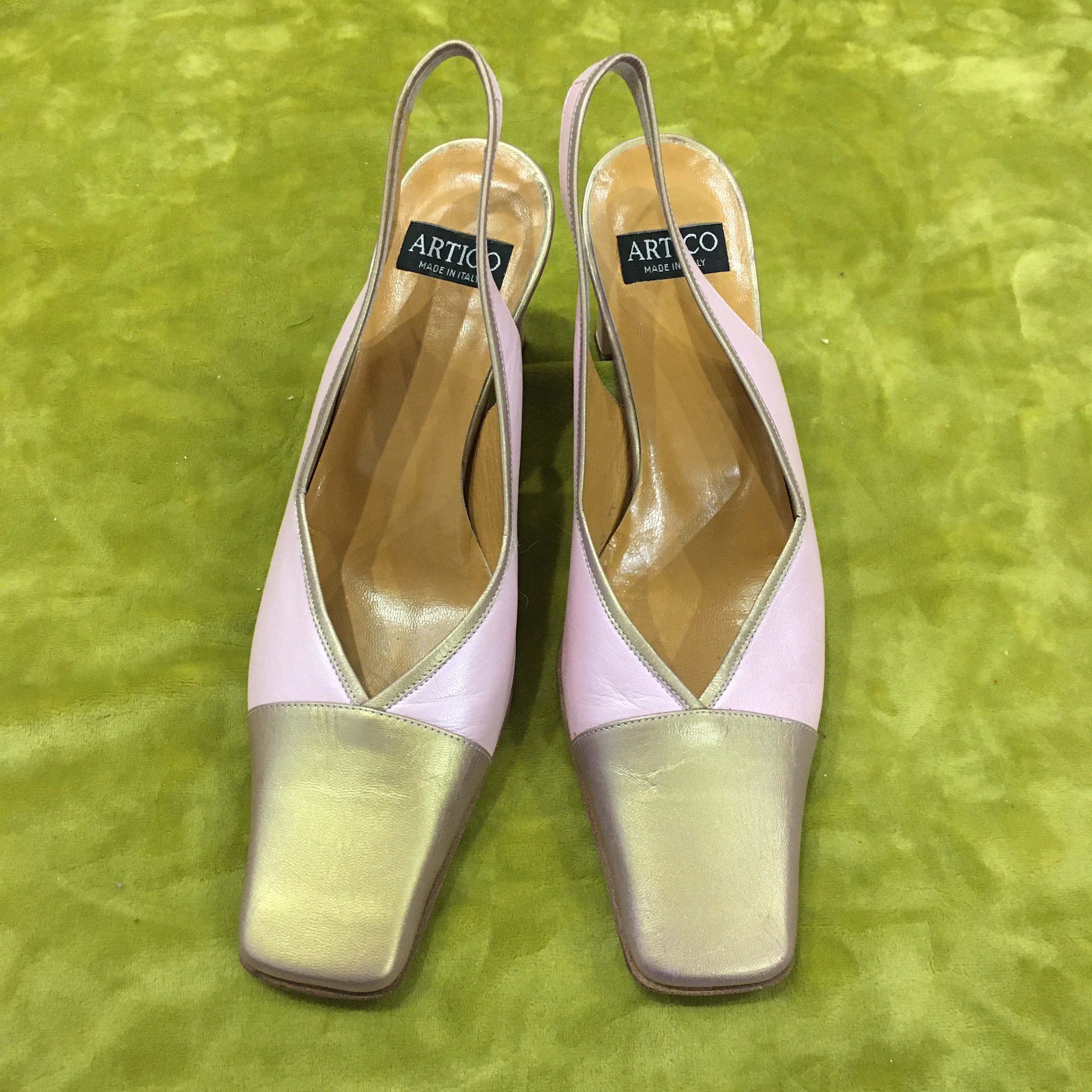 tweeling contrast Uitstekend Vintage ARTICO roze & goud lederen hak schoenen gemaakt in - Etsy België