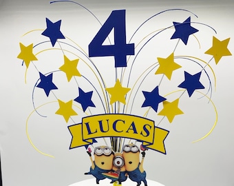 Personalized Minion Birthday Cake Topper – Star Spray Design