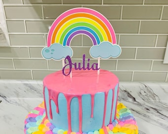 Personalized RAINBOW CAKE TOPPER - Colorful Birthday - Party pick