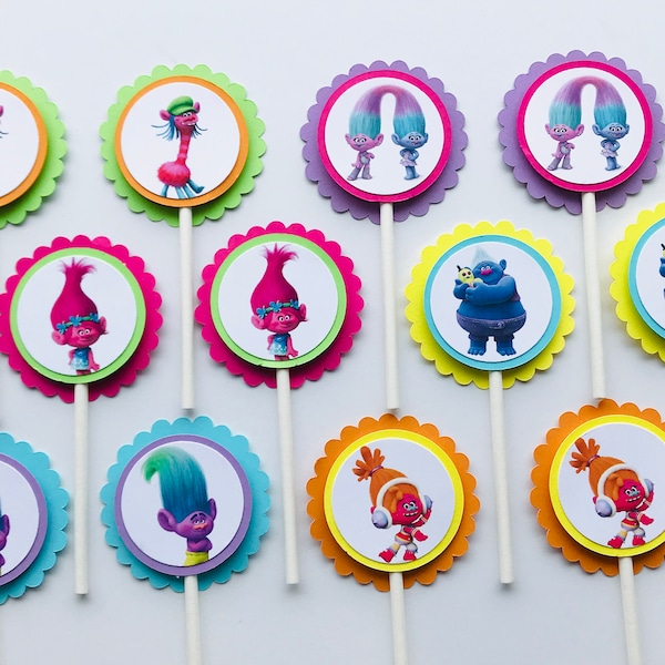 TROLLS Cupcake Topper -Party Picks - Ensemble de 12 -