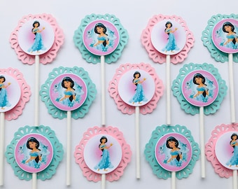 PRINCESS JASMIN Cupcake Toppers - Party Picks - Pink - Set of 12 -