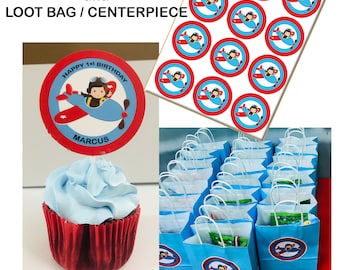 AVIATOR Cupcake Toppers - Loot Bag - CENTERPIECE - Printable Digital File - Instant Download - Airplane -