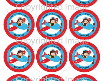 PERSONALIZED Aviator Airplane Cupcake Topper - Party Pick - DIGITAL FILE -