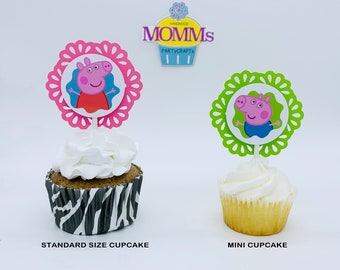 PEPPA PIG Cupcake Topper - Party Picks - Cakes - Peppa -George - Papa - Mama - Pig - Set of 12