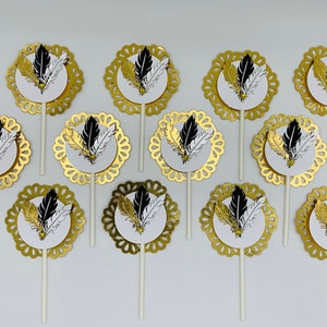 GATSBY Cupcake Topper - Party Picks - FEATHER Cupcake Topper - Set of 12 -