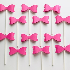 Pink BOW Cupcake Topper -Party Picks - Gender Reveal - It's a Girl - Ensemble de 12 -