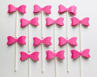 Pink BOW Cupcake Topper -Party Picks - Gender Reveal - It's a Girl -  Set of 12 -