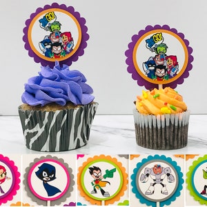 TEEN TITANS GO Cupcake Topper - Party Picks - Birthday - Theme Party - Robin - Raven - Cyborg - Starfire, Beast Boy -  Set of 12