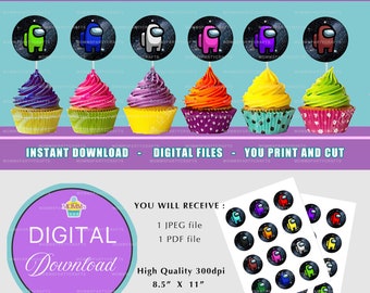 AMONG US Cupcake Topper - Party Picks - Digital File - Instant Download -