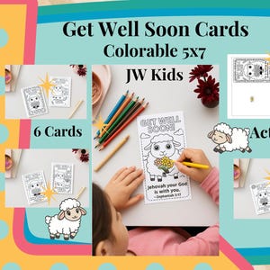 Tarjetas digitales para colorear de JW para niños: ¡Mejórate pronto! La serie JoJo ahora ofrece una tarjeta imprimible. 6 diseños. Tarjetas de actividades para niños.