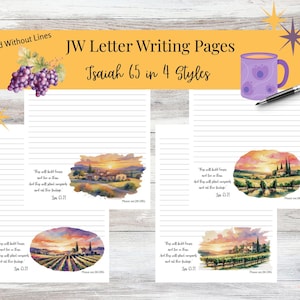 JW Letter Writing Pages Isaiah 65 | Bundle 4 Sets/8 Pages | JW Writing Stationery | Field Service Supplies | Print at Home Instant Download