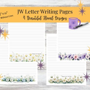 JW Letter Writing Paper: Floral Stationery, 4 Designs (Printable Digital Download)