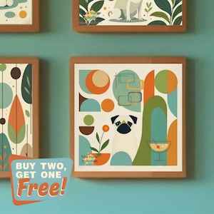 Retro Pug Art Print: Mid-Century Modern Dog Wall Decor - &quot;Otis&quot;