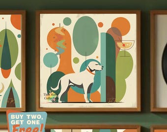 Mid Century Modern Atomic Dog Art Print, Atomic Dog Wall Art, Mutt Mid Century Modern Atomic Dog Art Print, Atomic Dog Wall Art, Mutt