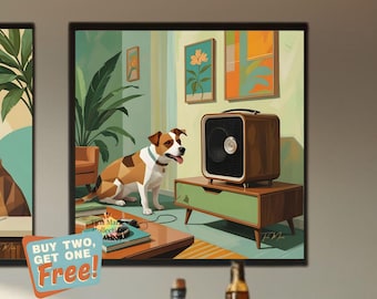 Retro Mutt Dog Art Print - Mid-Century Modern Canine Portrait - "Sadie" | Rescue Dogs