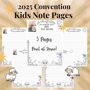 JW Kids Note Pages 2025 Pure Worship Convention | 5 different pages | Childs Convention notebook | JW Children | Workbook | See JoJo Series