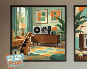 Mid-Century Modern Dog Art Print: "Jimi" Retro Mutt Portrait | Rescue Dogs