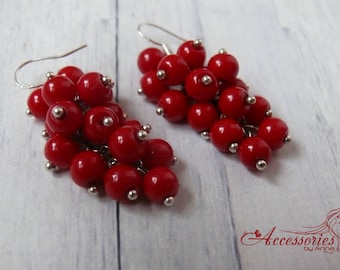 Rode Cluster oorbellen zilver 925 druif earring Berry liefde earring Boho sieraden dagelijks passie earring Vintage stijl oorbellen Dangle earring