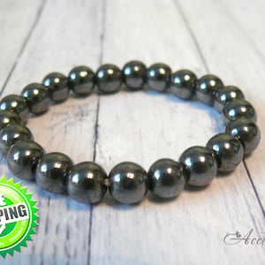Black Hematite bracelet Healing crystal jewelry Elastic bracelet Chakra stones Thread bracelet String bracelet Minimalist Gemstone bracelet