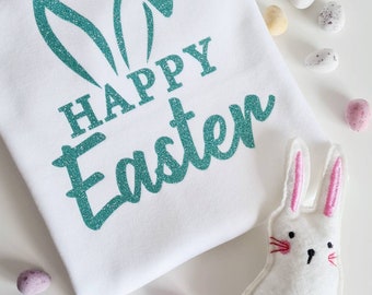 Happy Easter Bunny print vest. Baby Bodysuit Easter Outfit