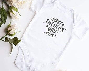 First Father's Day 2023 glitter or flock print vest. First Father's Day bodysuit. 1st Father's Day gift.
