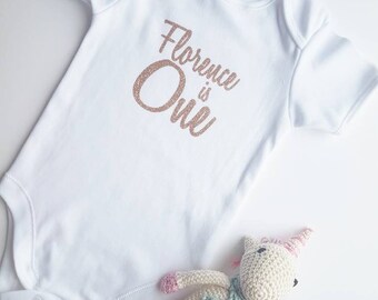Personalized Glitter First Birthday Bodysuit: Cake Smash Outfit