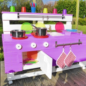 Children's kitchen wood for garden in purple pallet furniture image 1