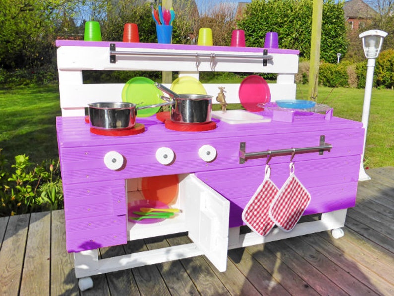 Children's kitchen wood for garden in purple pallet furniture image 1