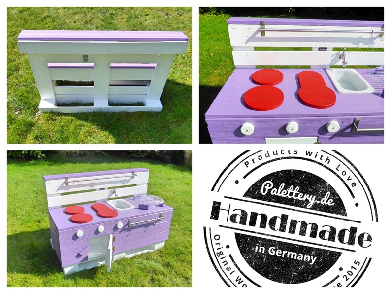 Children's kitchen wood for garden in purple pallet furniture image 2