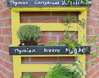 Herb shelf yellow for balcony garden-Palettenmöbel