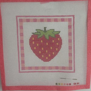 Strawberry Hand Painted Needlepoint Canvas or Kit. Beginner friendly.